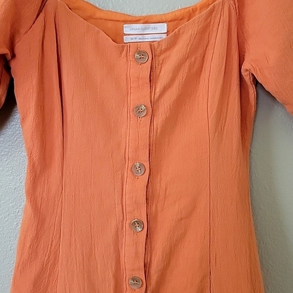 Urban Outfitters Womens Orange Tangerine Button Front Puff Sleeve Midi Dress - Picture 4 of 11